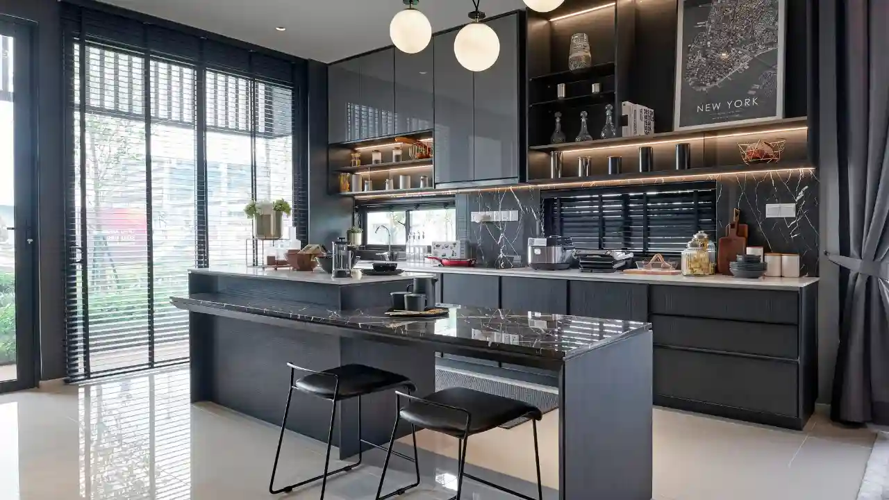 Moody dark green kitchen design